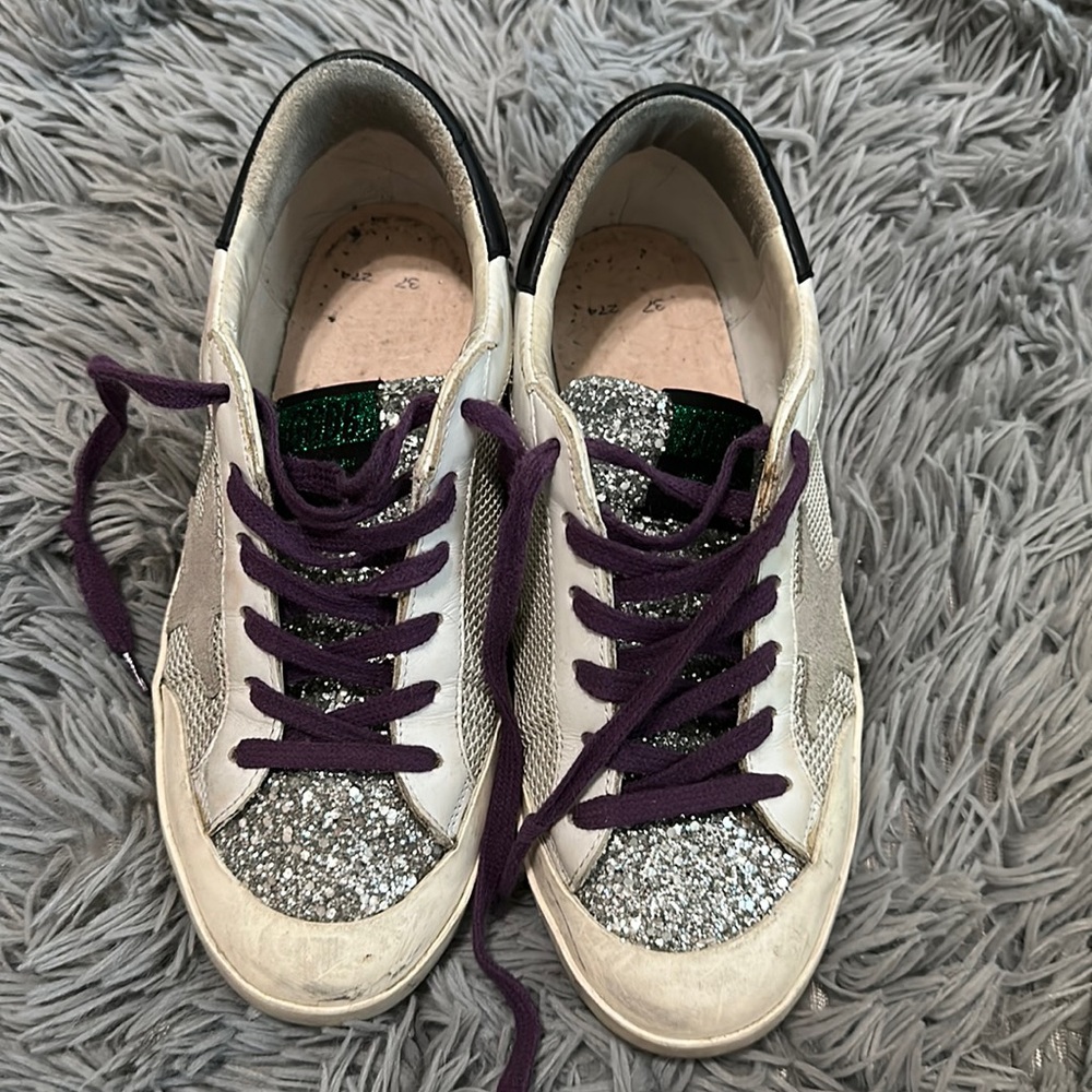 Golden Goose Silver Purple SuperStar Leather Glitter Sneaker 37 Limited Edition